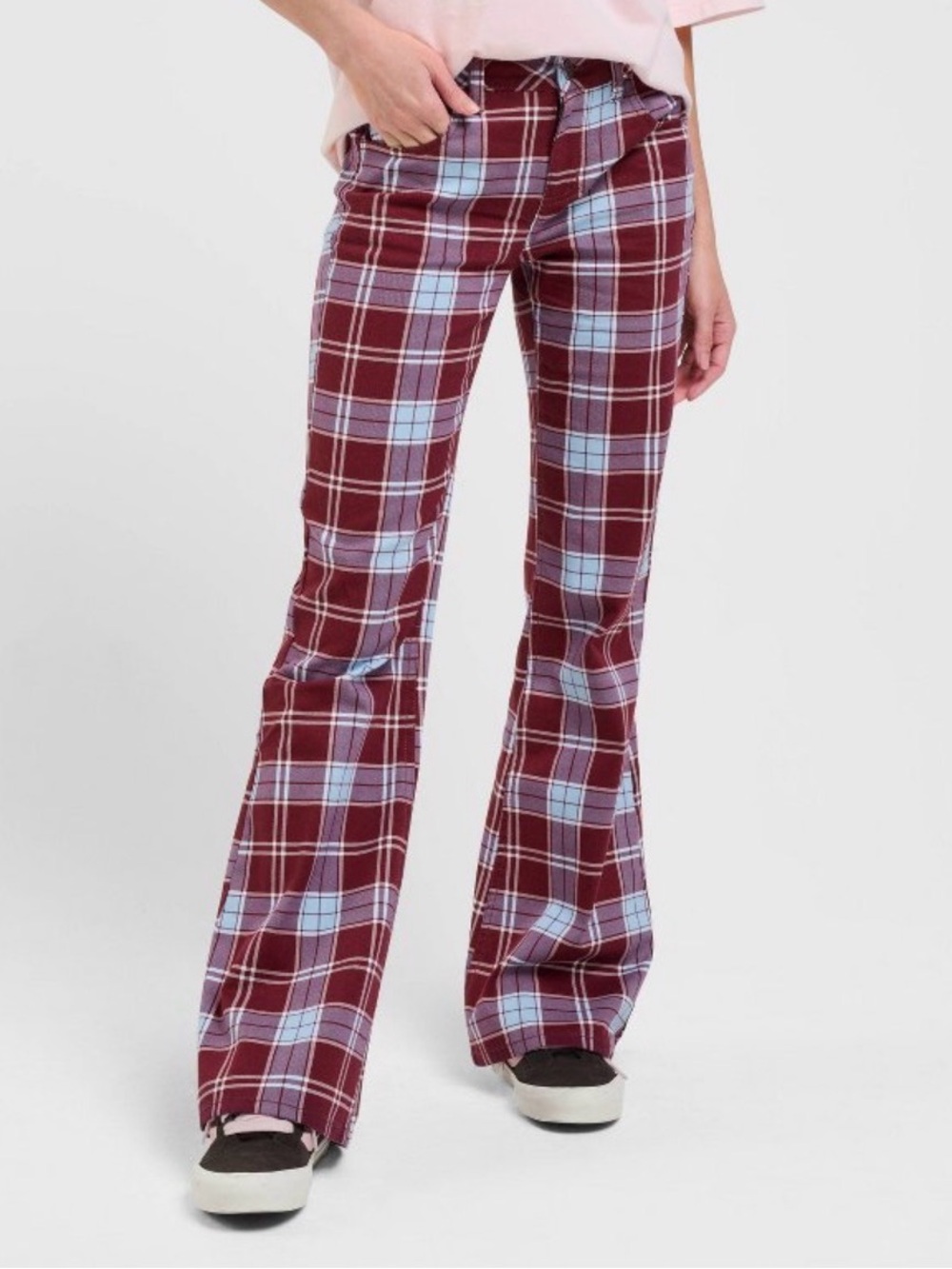 dELiA*s Burgundy and Light Blue Plaid Flare Pants